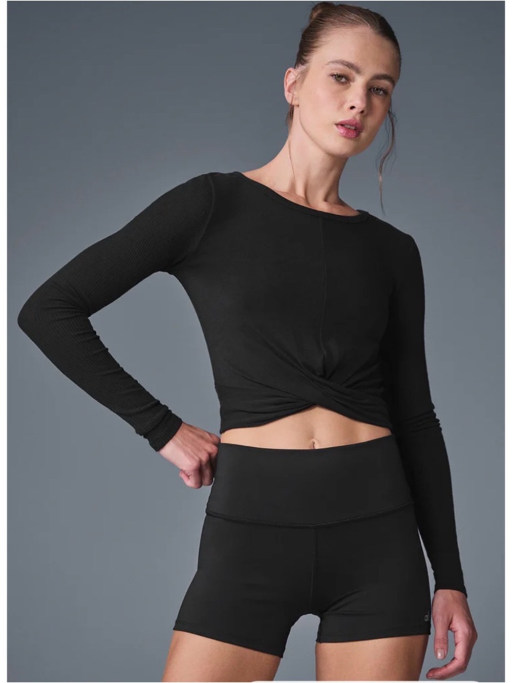 Alo Yoga Cover Long Sleeve Top Black Cropped Wrap Athletic Size Small